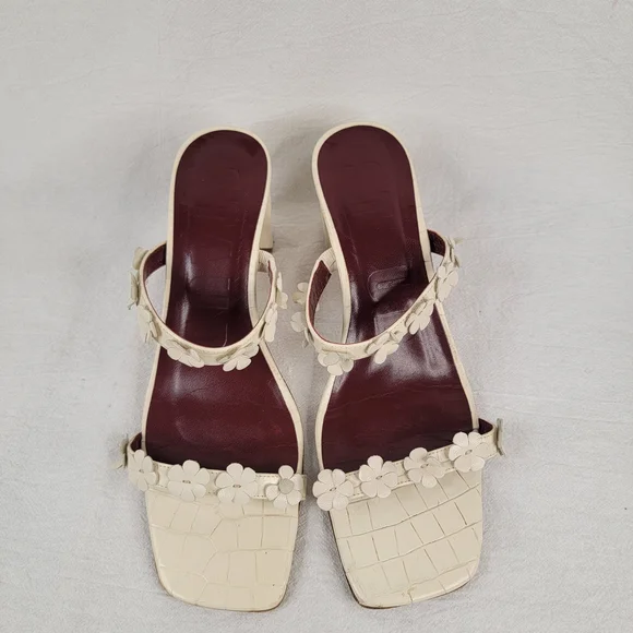 ​STAUD Skylar Cream Croc-Embossed Leather Floral Block Heel Mules - Portugal - Picture 3 of 13